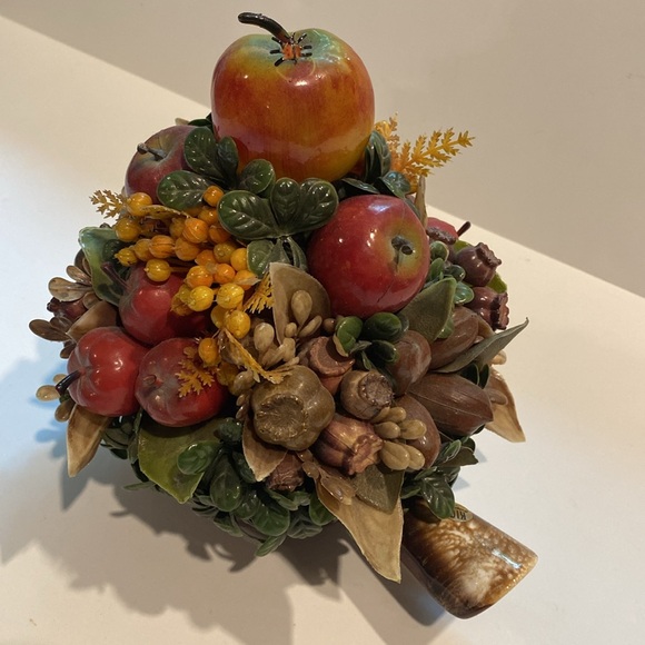 McCoy Vintage Brown Drip Glaze Pottery Apple Fruit Floral Centerpiece 7050 - Picture 2 of 13